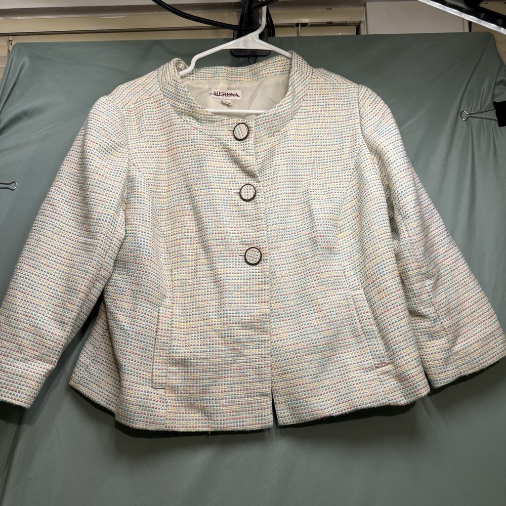 Merona Multicolor Pastel Plaid Business Jacket Button Closure Size Large